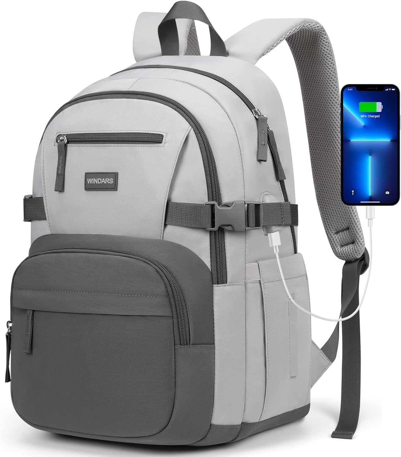 WINDARS Backpack for School Girls, Cute High School Backpacks for Teens Women Student Large Bookbag 15.6 Inch Laptop Bag with USB Charger Port for College Work Travel Trip (Beige Khaki)