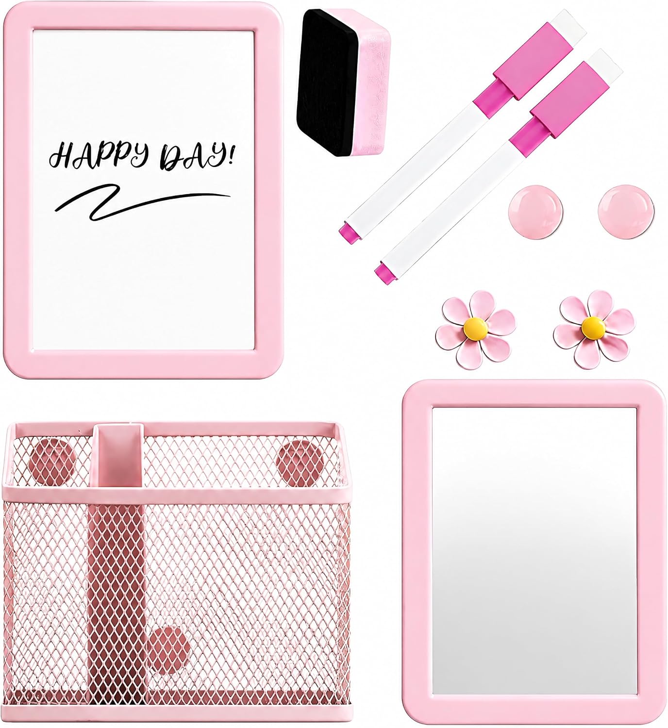 Magnetic Locker Accessories Set, Pink School Supplies, Dry Erase Whiteboard, Mirror, Mesh Pencil Holder, Marker Pen, Magnets, Back to School Essentials, Locker Decorations for Girls, 10 Pcs