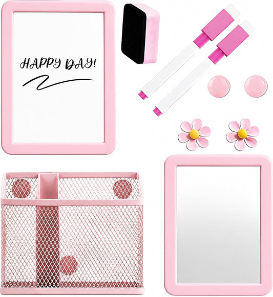 Magnetic Locker Accessories Set, Pink School Supplies, Dry Erase Whiteboard, Mirror, Mesh Pencil Holder, Marker Pen, Magnets, Back to School Essentials, Locker Decorations for Girls, 10 Pcs