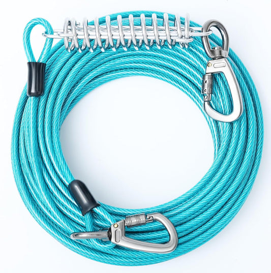 VST Dog Tie Out Cable 50FT-600LBS Break Strength,Heavy Duty Dog Leads for Yard with Shock Absorbing Spring & Lockable Hook,Outside Long Leash Cable,Chew Proof Dog Line for Small Medium Large Dogs