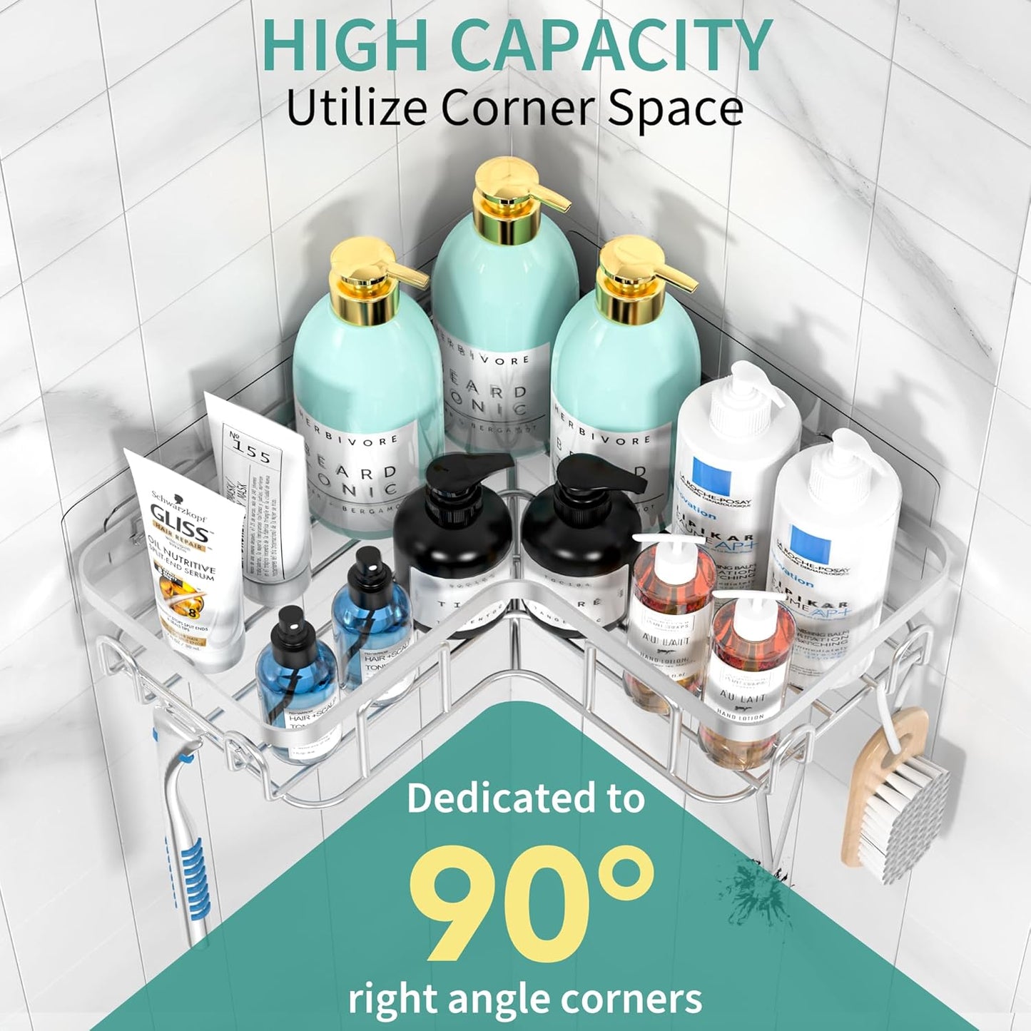 MOFOROCO 3-Pack Shower Caddy Corner Basket Shelf with Soap Holder, No Drilling Traceless Adhesive Shower Wall Shelves, Black Bathroom Shower Storage Organizer（ for 90-Degree Right-Angle Walls）