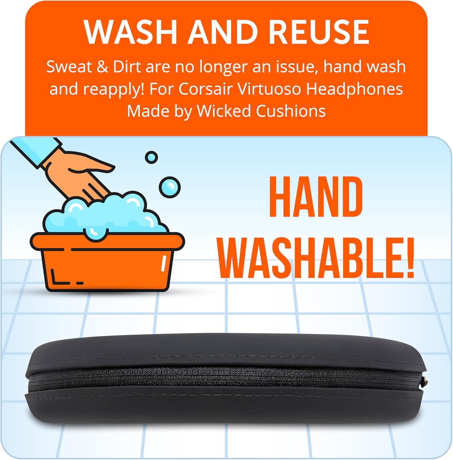 WC BandZ Virtuoso V2 - Silicone Headband Cover for Corsair Virtuoso Headphones by Wicked Cushions | Machine Washable, No More Flaking Leather | for Virtuoso Wireless, XT, and SE | Black