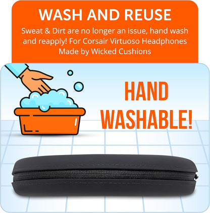WC BandZ Virtuoso V2 - Silicone Headband Cover for Corsair Virtuoso Headphones by Wicked Cushions | Machine Washable, No More Flaking Leather | for Virtuoso Wireless, XT, and SE | Black