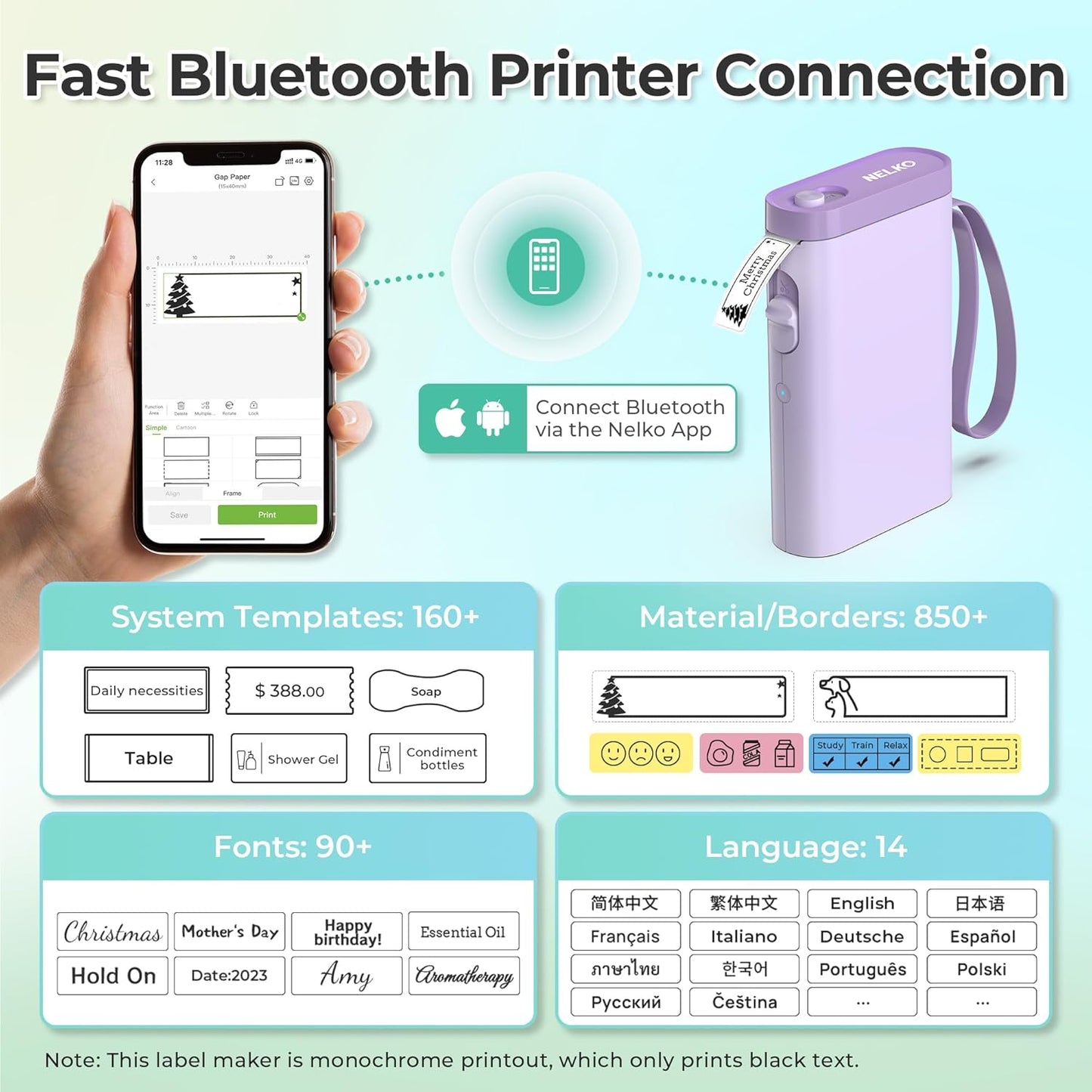 Label Maker Machine with Tape, P21 Portable Bluetooth Label Printer, Wireless Built-in Cutter Sticker Maker Mini Label Makers with Multiple Templates for Organizing Storage Office Home, Black