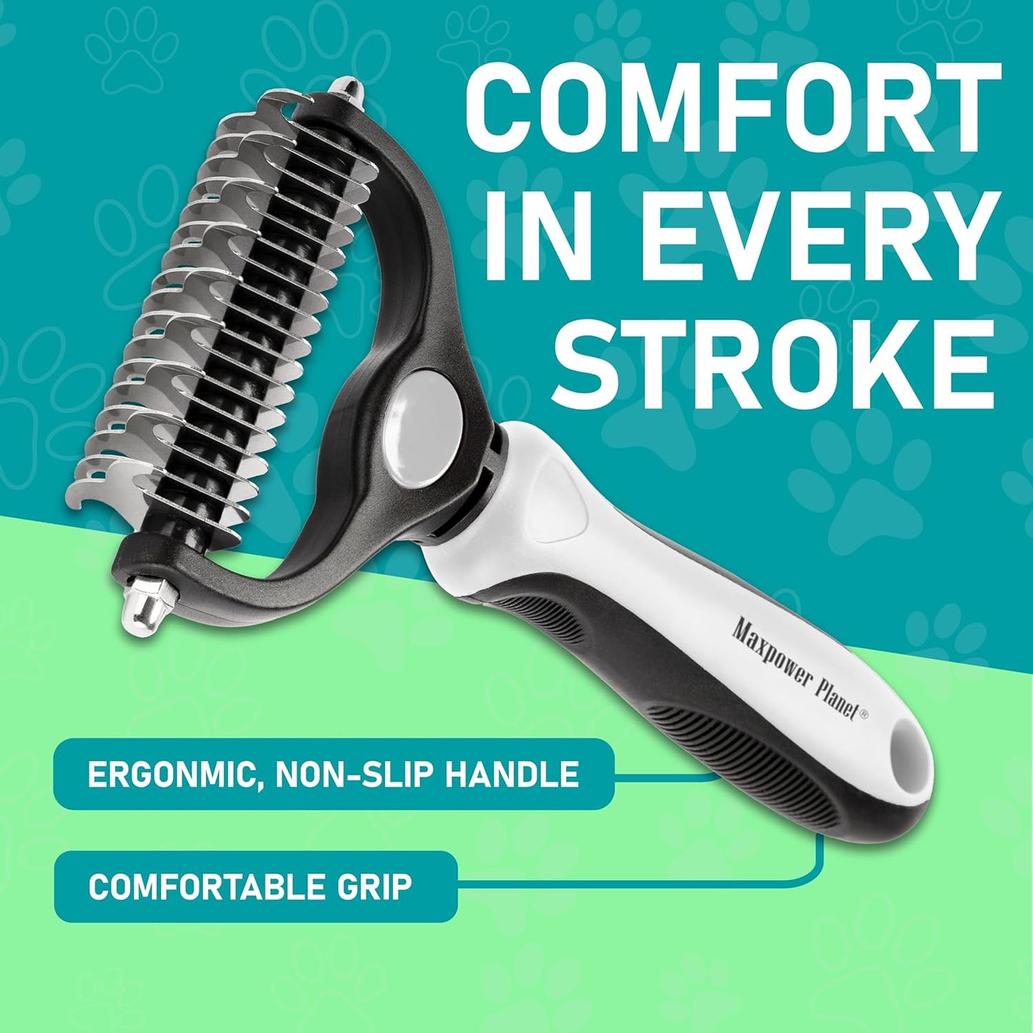 Maxpower Planet Pet Grooming Brush - Double Sided Shedding, Dematting - Undercoat Rake for Dogs - Dog Grooming Brush - Deshedding Brush for Dogs - Dog Brush, Cat Brush, Reduce Shedding by 95%, Black