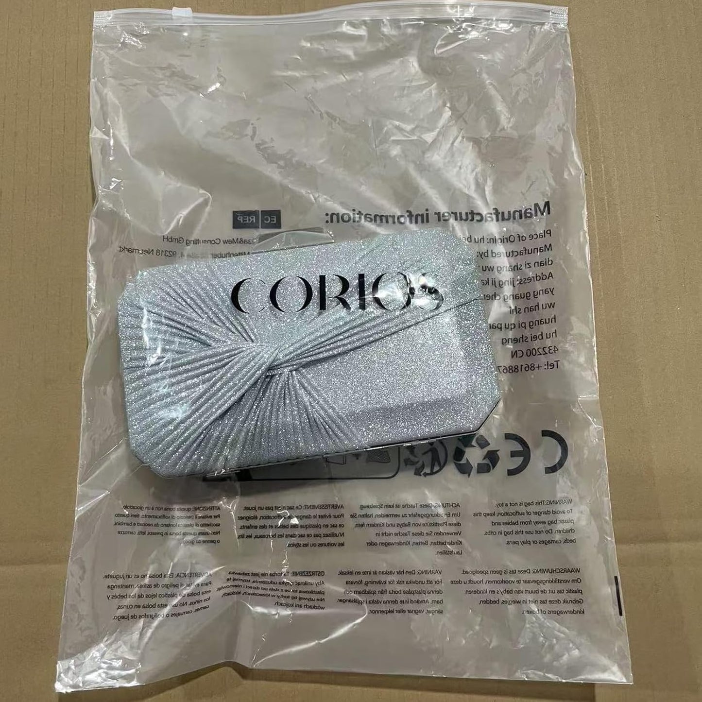 CORIOS Pleated Evening Bag Sparkly Sequin Clutch Bag for Women Sparkly Handbag Bridal Wedding Purse Elegant Crossbody Bag
