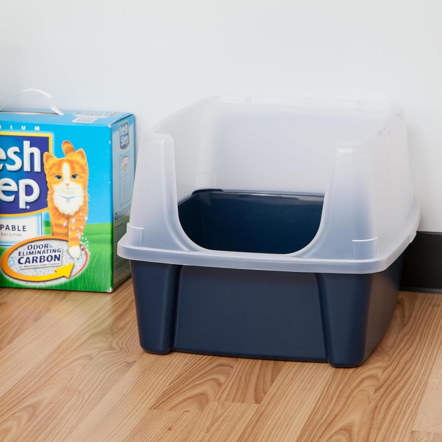IRIS USA Top Entry Cat Litter Box with Scoop - Large - Stylish Enclosed Round Oval Kitty Dog Proof Box, Litiere Pour Chat Bac - White/Beige