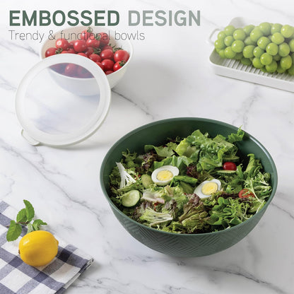 COOK WITH COLOR Mixing Bowls with TPR Lids - 12 Piece Plastic Nesting Bowls Set Includes 6 Prep Bowls and 6 Lids, Microwave Safe Mixing Bowl Set (Mint)