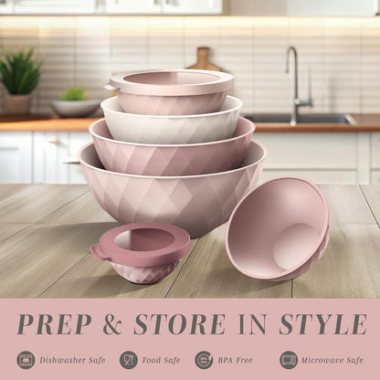 COOK WITH COLOR Mixing Bowls with TPR Lids - 12 Piece Plastic Nesting Bowls Set Includes 6 Prep Bowls and 6 Lids, Microwave Safe Mixing Bowl Set (Green)