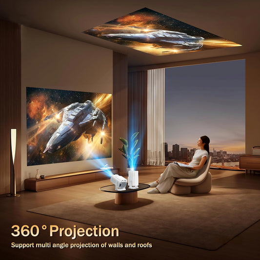 [Built-in App] Mini Projector 1080P Full HD, 4K Projector with 180° Rotation, Portable Projector WiFi 6&Bluetooth 5.2 Support, Featuring Auto Keystone Correction, HDMI/USB Connectivity White