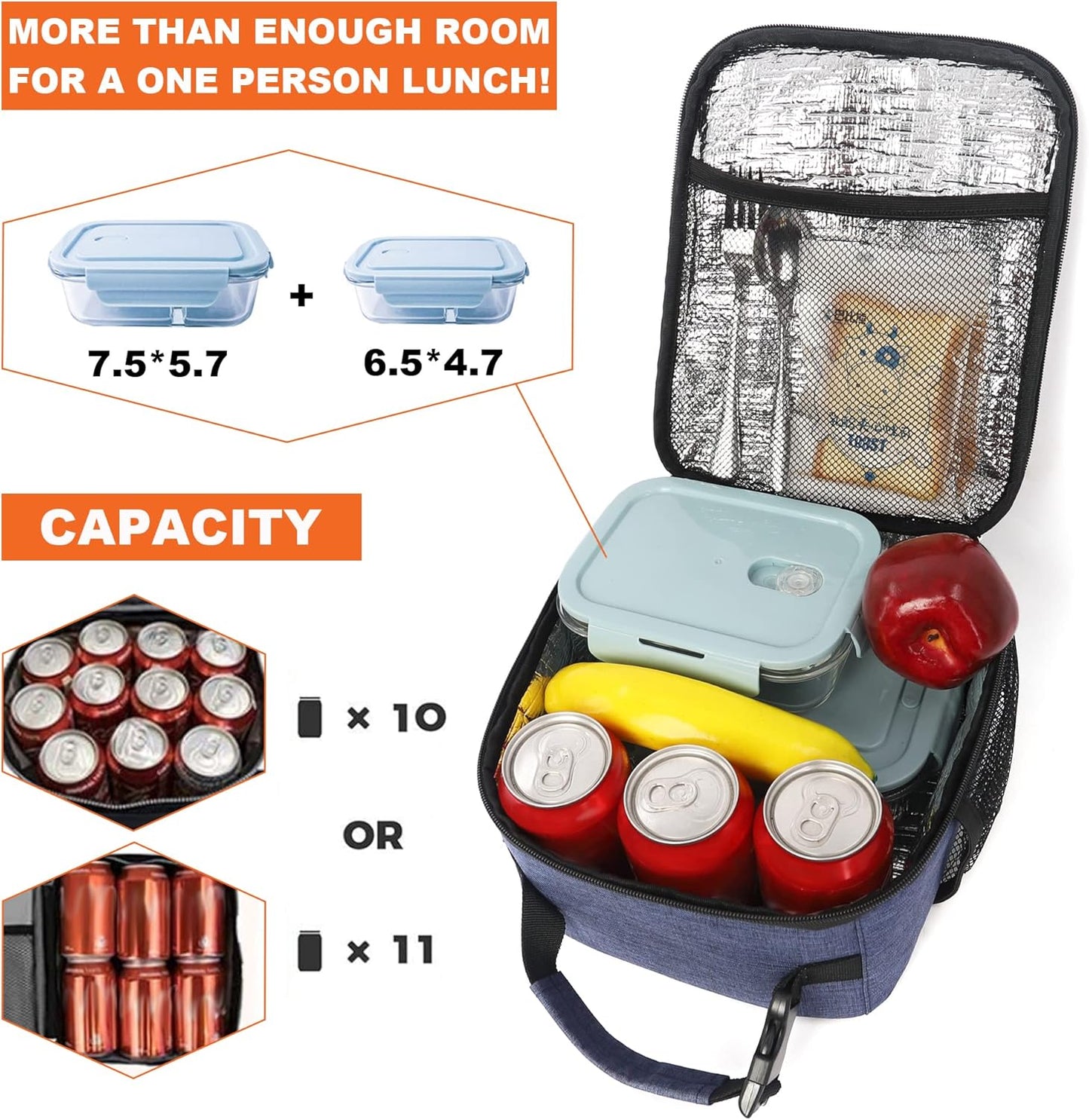 Lunch Box for Men Women Adults Small Lunch Bag for Office Work Picnic - Reusable Portable Lunchbox, Black