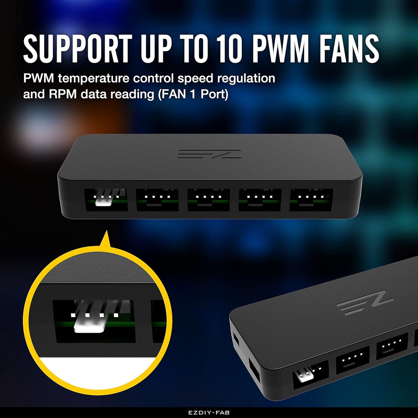 EZDIY-FAB 10 Port PWM Fan Hub,Splitter for 4-Pin & 3-Pin Fans,Only Use One MB Header