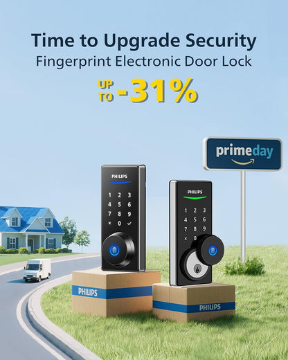 Philips Fingerprint Keyless Entry Door Lock, Electronic Door Lock with Touchscreen, Long-Lasting Battery, Auto Locking, One-Time Code, Keypad Deadbolt, One-Touch Locking, Matte Black