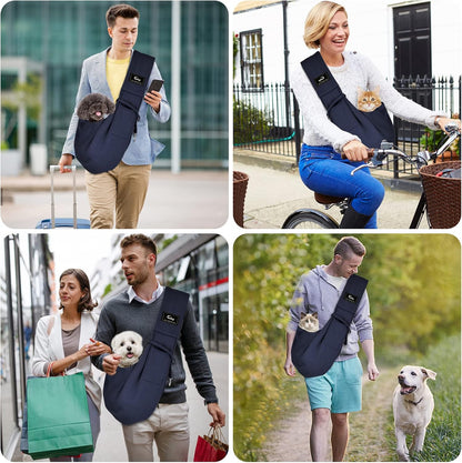 Cuby Adjustable Dog Cat Sling Padded Hard Bottom Pet Carrier Sling Soft Carrying Puppy Bag for Small Dogs Cats Outdoor Travel (Grayish-White)