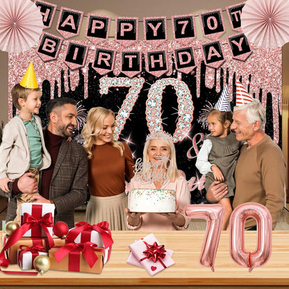 40th Birthday Decorations for Women,32pcs 40th Birthday Party Decorations,Including Backdrop, Crown,Sash,banner, Hanging Swirl,Cake Topper,balloons,Paper Fans,Anniversary Card and paper fans