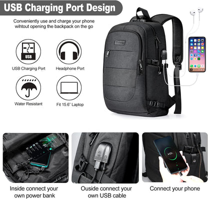 Tzowla Laptop Travel Slim School Backpack Water Resistant Anti-Theft Bag with USB Charging Port and Lock 15.6 Inch Computer Business Backpacks for Men Women College Student Gift,Bookbag Casual Daypack