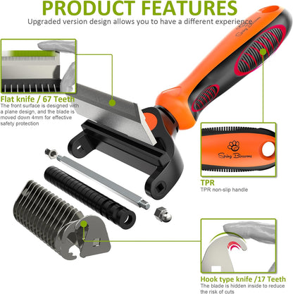 Spring Blossoms-2 in 1 Professional Grooming Rake for Cats & Dogs-Dematting Comb for Easy Mats & Tangles Removing,Pet Brush Safe No More Nasty Shedding and Flying Hair (Orange)