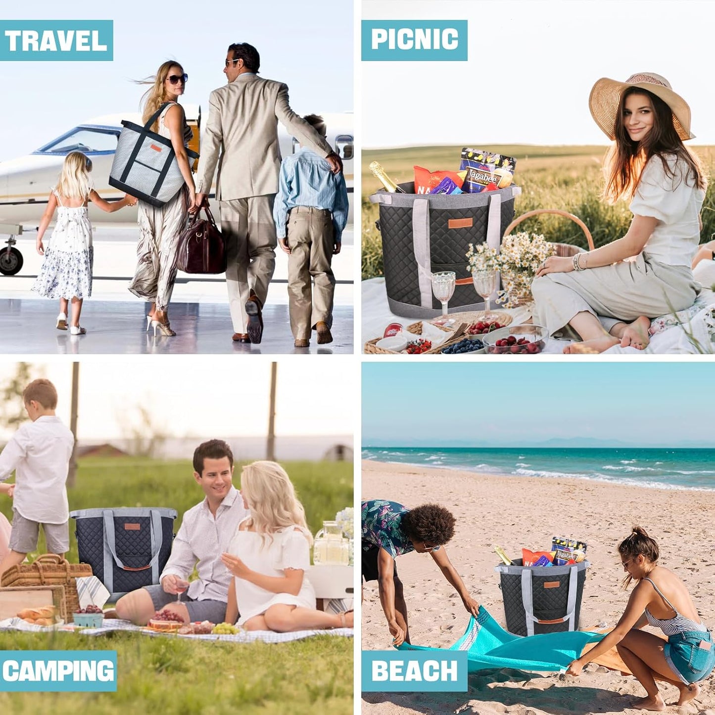 INSMEER Extra Large Tote Cooler Bags - 45 Cans/35L, Collapsible Soft Side Cooler with Shoulder Strap, Leakproof/Waterproof/Insulated/Reusable Grocery Bag for Beach, Camping, Travel, Grocery Shopping