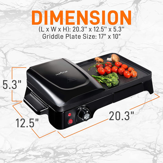 NutriChef Electric Griddle - Dual Hot Plate Cooktop Crepe Maker with Press Grill, Nonstick Coating, Rotary Temperature Control, Plug-in Operation & Oil Tray for Kitchen & Countertop (PKGRIL43) - PuriLite