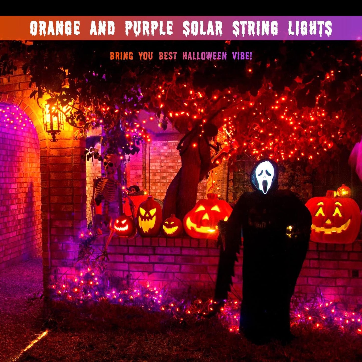 JMEXSUSS 2 Pack 75.5ft Orange Solar Christmas Lights, Total 400 LED Solar String Lights Outdoor Waterproof, 8 Modes Orange Halloween Lights for Tree Patio Garden Thanksgiving Halloween Decorations