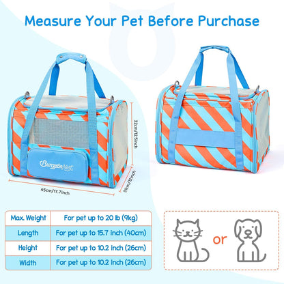 BurgeonNest Cat Carriers for Medium Cats Under 25 lbs, Pet Carrier for Cats with Unique Side Bag,Top Load Small Pet Carrier Soft-Sided Escape Proof with 4 Ventilated Windows