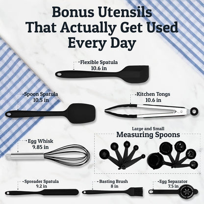 PriorityChef Stainless Steel Mixing Bowls with Lids Set, Metal Nesting Bowls with Airtight Lids, Graters, Non-Slip Base & Measurement Marks, Includes Utensil Set for Prep, Baking & Storage, Black