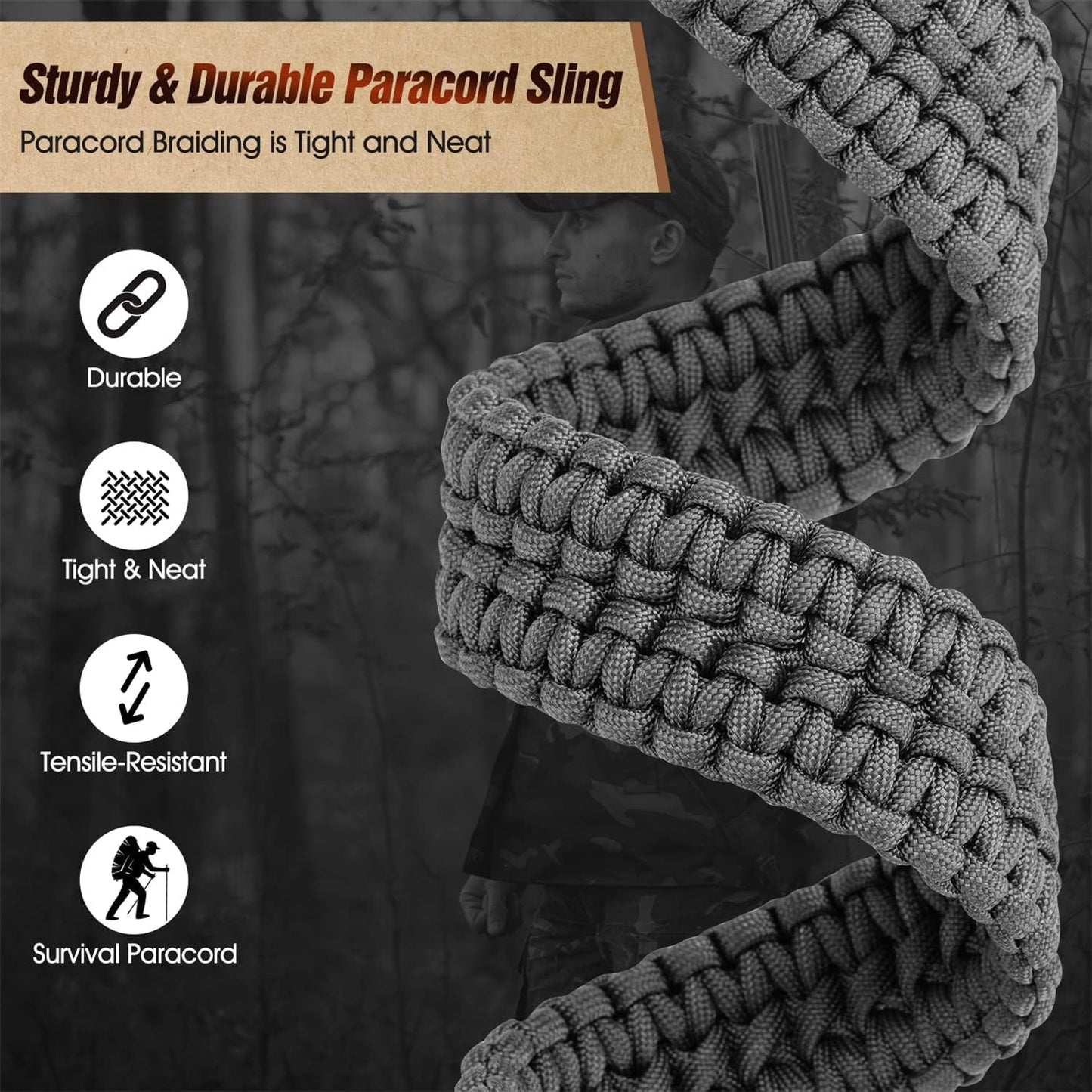 VVAAGG Two-Point Sling with Swivel, Non-Slip Paracord Sling with Adjustable Length Strap