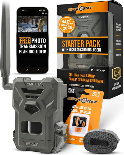 SPYPOINT Flex-M Cellular Trail Camera - Best Value in Hunting Accessories, No WiFi Needed & GPS-Enabled, Hunting Night Vision, IP65 Water-Resistant, 28MP Photos, 720p Videos + Sound (Pack of 1)