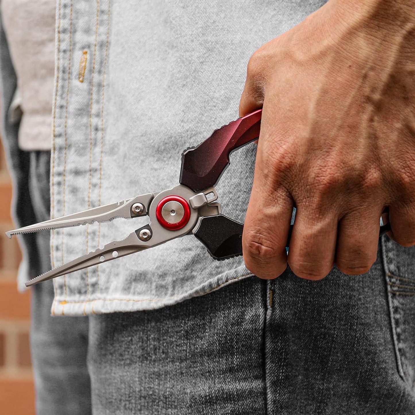TRUSCEND Lockable Handy Fishing Pliers with Innovative Ergonomic Handle, Saltwater Corrosion Resistant Teflon Coated Fishing Tool, Multi-Function Fishing Gear with Mo-V Cutter, Amazing Fishing Gift