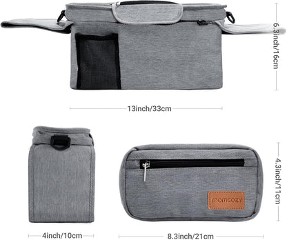 Universal Stroller Organizer with Insulated Cup Holder by Momcozy - Detachable Phone Bag & Shoulder Strap, Fits for Stroller like Uppababy, Baby Jogger, Britax, BOB, Umbrella and Pet Stroller