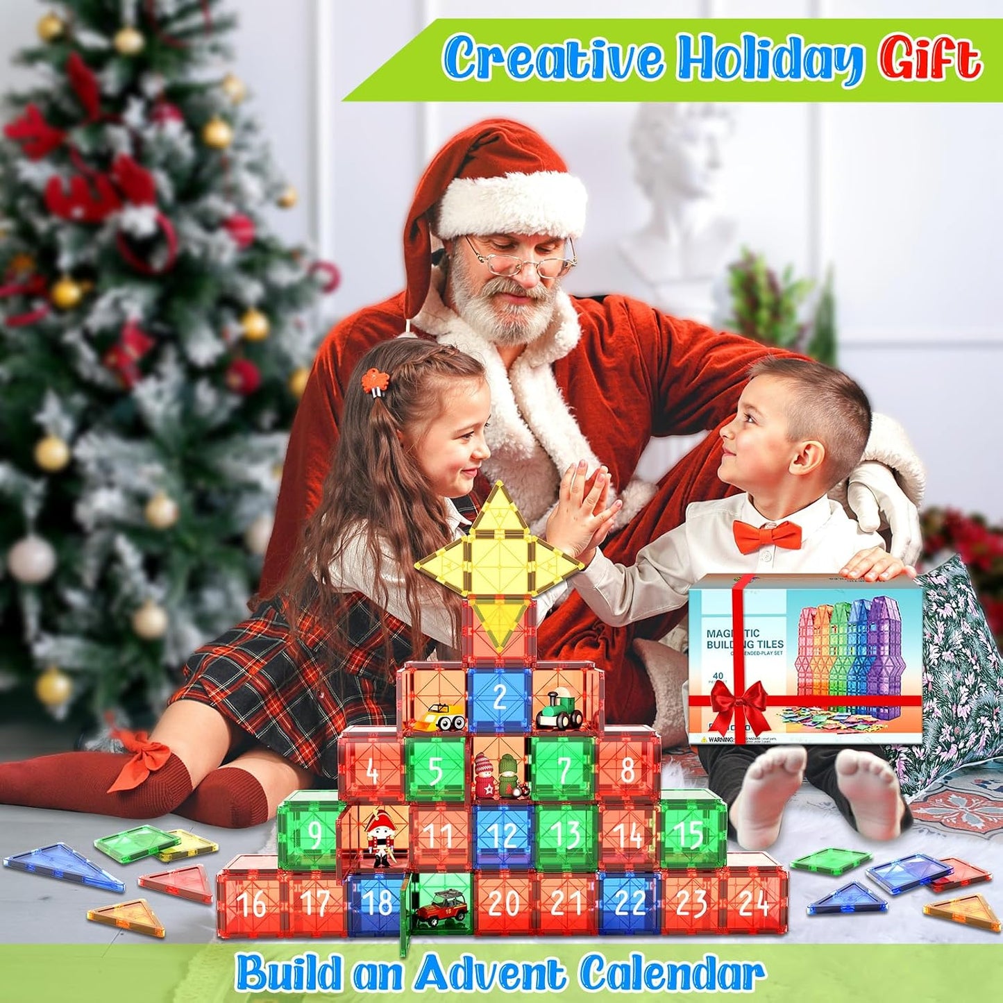 Magnetic Tiles Kids Toys STEM Magnetic Blocks Building Magnet Toy 40PCS