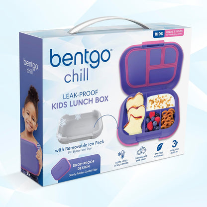 Bentgo Chill Kids Leak-Proof Lunch Box - 4-Compartment Bento Box with Built-In Ice Pack, 3.3 Cup Capacity, PFAS & BPA-Free, Microwave & Dishwasher Safe, Ideal Size for Ages 3 to 7 (Aqua)