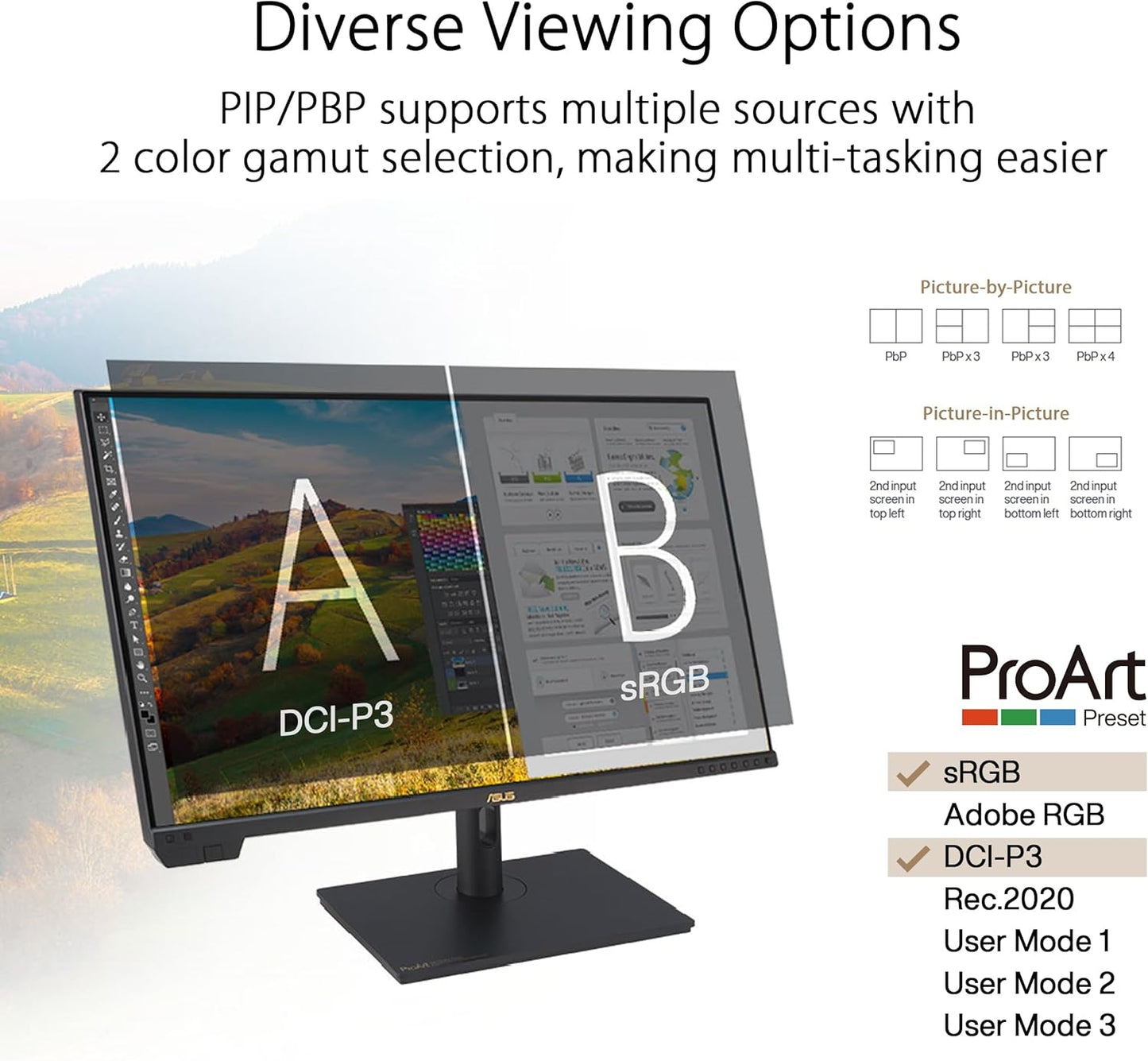 ASUS ProArt Display PA279CV 27” 4K HDR UHD (3840 x 2160) Monitor, IPS, 100% sRGB/Rec. 709, ΔE < 2, USB-C DisplayPort HDMI USB hub, Calman Verified, Eye Care, Tilt Pivot Swivel Height Adjustable