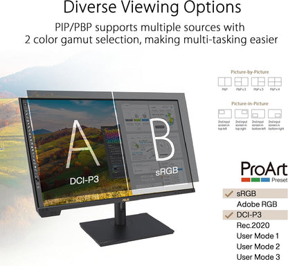 ASUS ProArt Display PA279CV 27” 4K HDR UHD (3840 x 2160) Monitor, IPS, 100% sRGB/Rec. 709, ΔE < 2, USB-C DisplayPort HDMI USB hub, Calman Verified, Eye Care, Tilt Pivot Swivel Height Adjustable