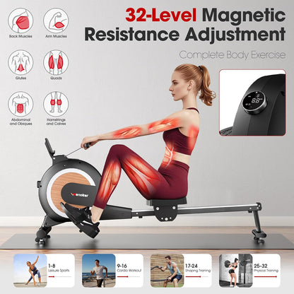Rowing Machine,Wenoker Magnetic Rower Machine for Home,350 LB Weight Capacity, Smooth Whisper Quiet with LCD Monitor Tablet Holder & Comfortable Seat Cushion, Compact and Saves Space
