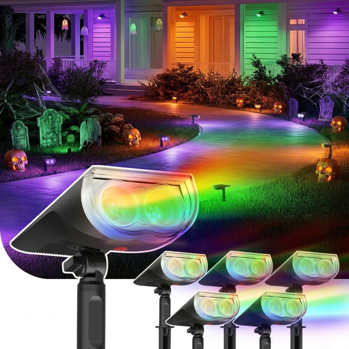 Linkind Halloween Solar Spotlights Outdoor Waterproof Multicolor 6 Pack