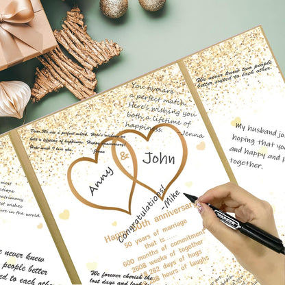 Trgowaul Gold 50th Wedding Anniversary Guest Book Alternative, 50th Anniversary Decorations, 50 Years of Marriage Signature Certificate Board, Card Happy 50 Anniversary Party Supplies Gift Men Women