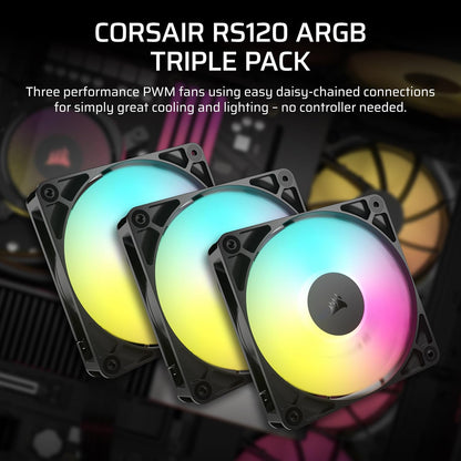 CORSAIR RS120 ARGB 120mm PWM Fan – Daisy-Chain Connection – Low-Noise – Magnetic Dome Bearing – Single Pack – White