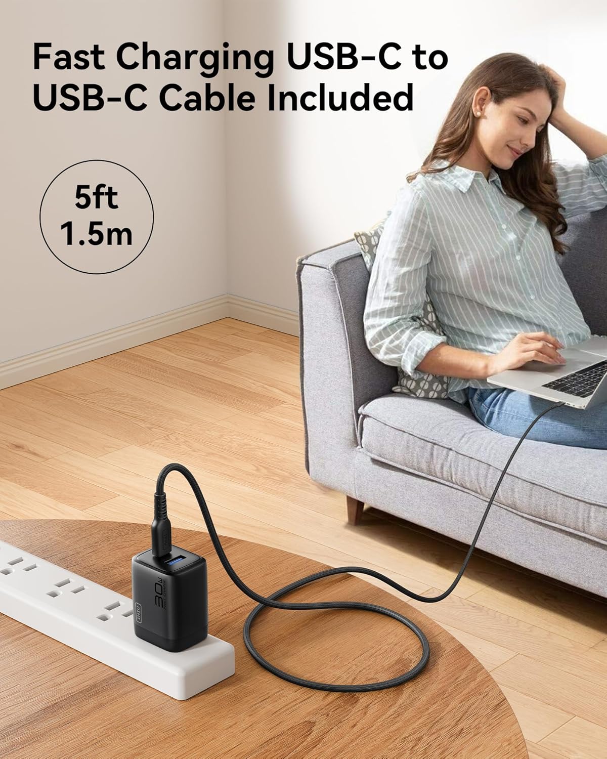 INIU USB C Charger, 2-Pack 30W PD QC 3.0 Dual Port Fast Charging Type C Charger Block With 5ft USB-C Cable, Compact USB C Wall Charger with Foldable Plug for iPhone 16 15 14 Pro Max Samsung S23, White