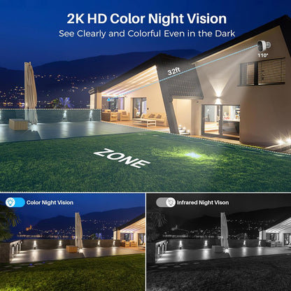 MaxiViz Wireless Camera Outdoor, Battery Powered Security Camera with 2K Color Night Vision, Outside Cameras with AI Motion Detection, 2-Way Talk, IP66 Weatherproof, SD/Cloud Storage, 2 Packs