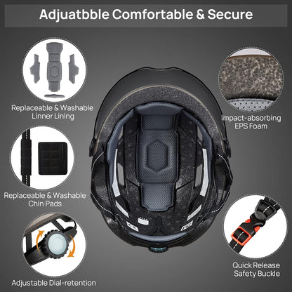 ILM Adult Bike Helmet with USB Rechargeable LED Front and Back Light Mountain&Road Bicycle Helmets for Men Women Removable Goggle Cycling Helmet for Commuter Urban Scooter