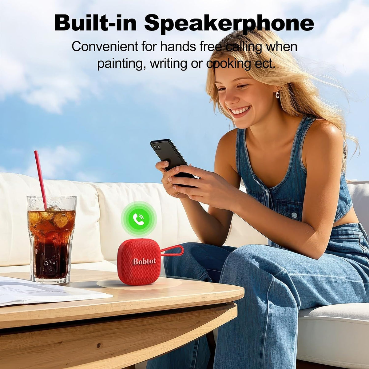 Bobtot Portable Bluetooth Speakers Wireless Speaker with Built-in Mic, Red