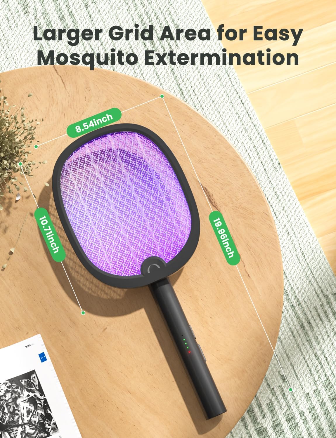 YISSVIC Bug Zapper Racket 4000 Volt Electric Fly Swatter Fly Zapper Dual Modes with Attractant Light Rechargeable White