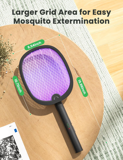 YISSVIC Bug Zapper Racket 4000 Volt Electric Fly Swatter Fly Zapper Dual Modes with Attractant Light Rechargeable White