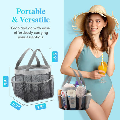 Lifewit Mesh Shower Caddy Freestanding Portable Shower Tote Bag for College Dorm, Bathroom, Gym, Travel, Quick Dry Hanging Shower Organizer with 7 Storage Pockets for Toiletry Essentials, Medium,Black