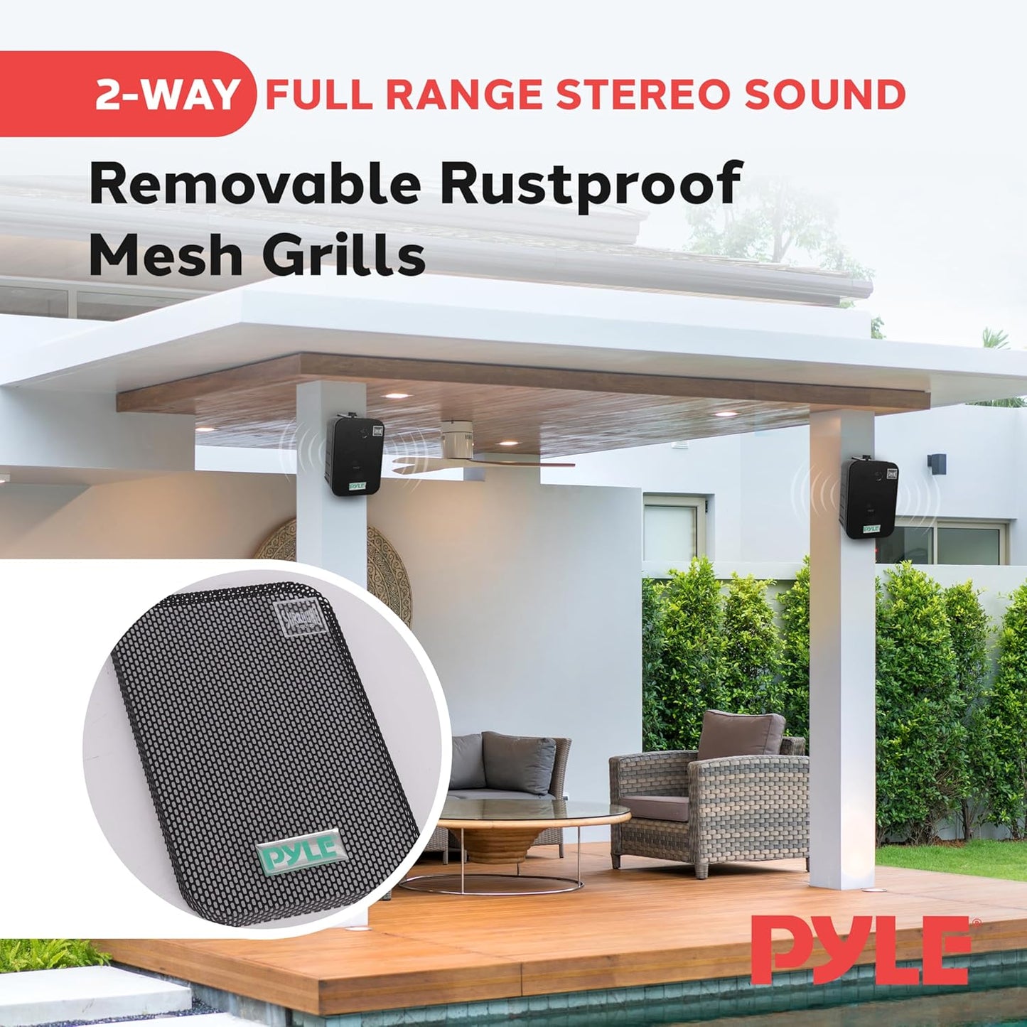 Pyle Outdoor Speaker System – 300W Waterproof Wall-Mounted Speakers with Powerful Bass & Long-Range Sound – Indoor/Outdoor Audio for Home, Patio, Pool & More