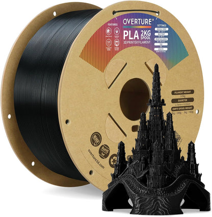 OVERTURE PLA Filament 1.75mm PLA 3D Printer Filament, 1kg Cardboard Spool (2.2lbs), Dimensional Accuracy +/- 0.02mm, Fit Most FDM Printer (Black 1-Pack)
