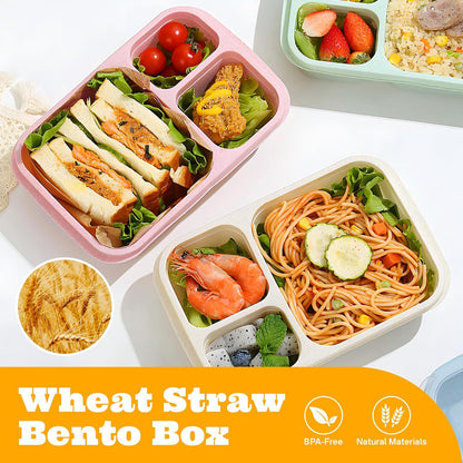 4 Pack Bento Box Lunch Boxes, BPA-Free Reusable Snack Box Containers for Kids Adults, 3 Compartment Meal Prep Containers with Lids, Stackable for School, Work, and Travel (Multicolor-3Compartments)