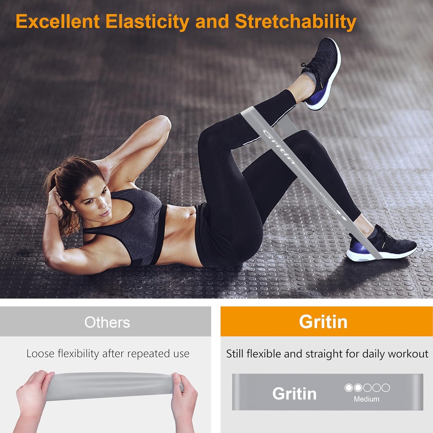 Gritin Resistance Bands, Set of 5 Skin-Friendly Resistance Fitness Exercise Loop Bands with 5 Different Strength Levels - Travel Carrying Case Included - Ideal for Home, Gym, Yoga, Training