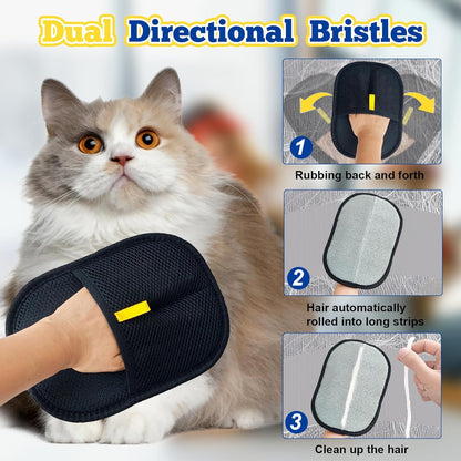2 Pack Pet Hair Removal Gloves,Double Sided Cat Grooming Glove,Static Removal Gloves for Dogs & Cats,Reusable Deshedding Pet Glove for Furniture,Bed,Carpet,Clothes,Sofa